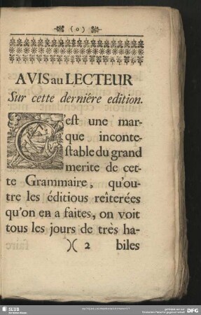 Avis au Lecteur Sur cette derniére edition