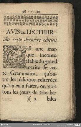 Avis au Lecteur Sur cette derniére edition