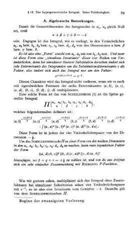 A. Algebraische Bemerkungen.