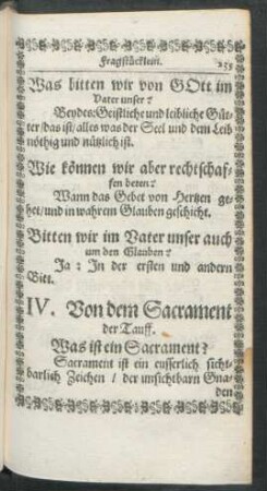 IV. Von dem Sacrament der Tauff.