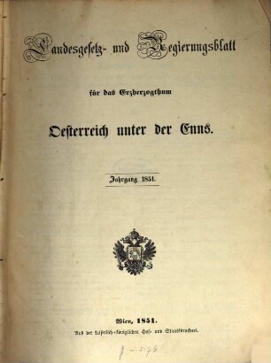 Landesgesetz- und Regierungsblatt für das Erzherzogthum Österreich unter der Enns. 1851, 1851