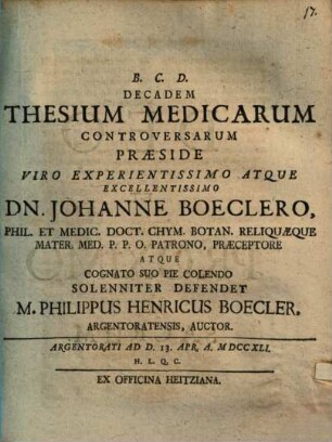 Decadem thesium medicarum controversarum