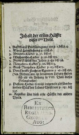 Inhalt der ersten Hälffte dieses IIten Theils.
