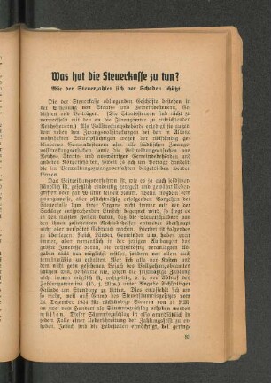 Was hat die Steuerkasse zu tun?