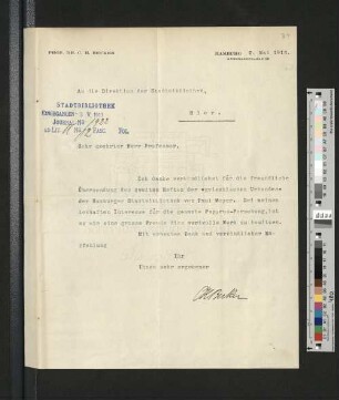 Brief von Prof. Dr. C. H. Becker an die StB Hamburg, Hamburg