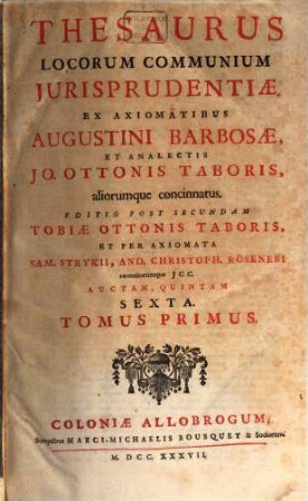 Thesaurus locorum communium jurisprudentiae, 1
