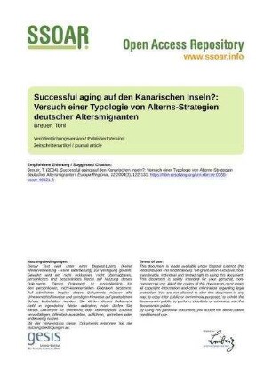 Successful aging auf den Kanarischen Inseln?: Versuch einer Typologie von Alterns-Strategien deutscher Altersmigranten