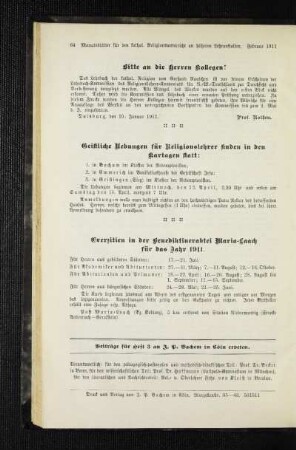 Exerzitien in der Benediktinerabtei Maria-Laach für das Jahr 1911