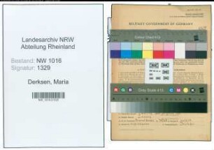 Entnazifizierung Maria Derksen , geb. 08.06.1900 (Geschaeftsinhaberin)