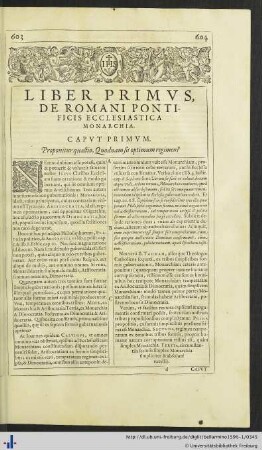 Liber Primus, De Romani Pontificis Ecclesiastica Monarchia.