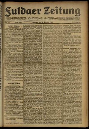 Erste Ausgabe vom Samstag, den 01. Februar 1913.