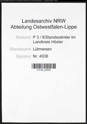 Sterberegister Standesamt Lütmarsen