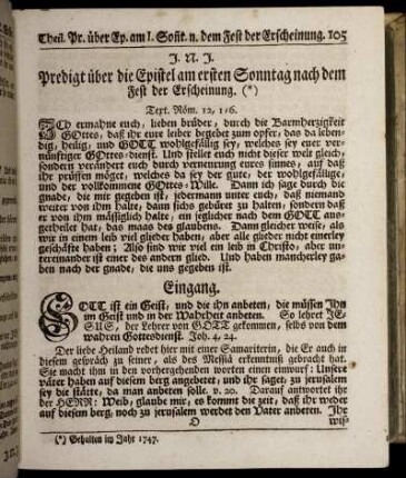 Predigt über die Epistel am ersten Sonntag nach dem Fest der Erscheinung.