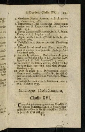 291-318, Catalogus Deductionum. Classis XVI.