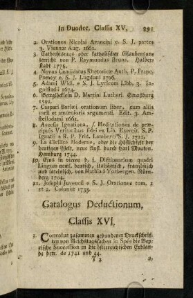 291-318, Catalogus Deductionum. Classis XVI.