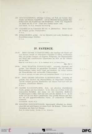 IV. Fayence (Nr. 241-298)
