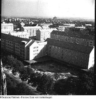 Neubauviertel Striesen (Baustelle, Wohnblocks, Blick von oben)