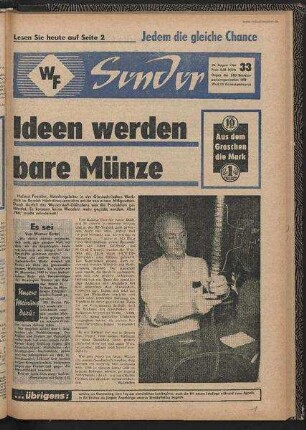 Betriebszeitung 'WF-Sender', Nr.33/1966 (29. August 1966)