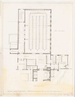 Hotel Kurfürstendamm/Fasanenstraße (»Bristol Kempinski«), Berlin-Charlottenburg Umbau und Erweiterung: Saalanbau: Grundriss 1.OG (Möblierungsplan, einschl. Nebenräume) 1:100