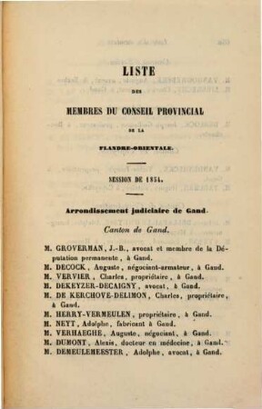 Procès-verbaux des séances du Conseil Provincial de la Flandre Orientale, 1854