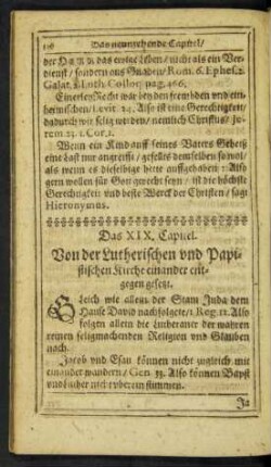 Das XIX. Capitel. Von der Lutherischen und Papistischen Kirche einander entgegen gesetzt.