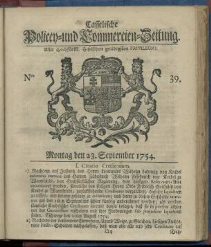 Nro. 39, Montag den 23. September 1754