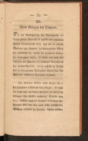 XII. Vom Absetzen der Lämmer