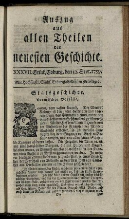 XXXVII. Stück, Coburg, den 12. Sept. 1759.