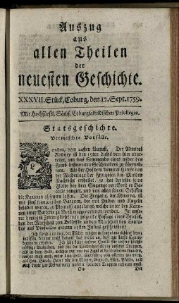XXXVII. Stück, Coburg, den 12. Sept. 1759.