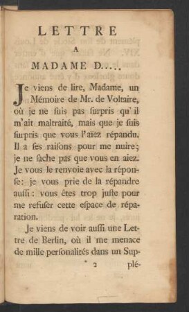 Lettre A Madame D. ...
