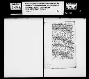 Streitigkeiten zwischen Catherina von Malberg einerseits und Elisabeth von Merode, Witwe von Malberg und Witwe von Antheville und den Grafen Dietrich VI. und Hermann von Manderscheid als Vormünder der Kinder Graf Joachims von Manderscheid andererseits um den Besitz der Dörfer Bettenfeld und Meerfeld.