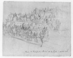 Oybin : Rietschel, Ernst: Oybin. Okt. 1826. Bleistift auf hellelfenbeinfarbenem Velin; 16,9 x 21,1 cm. Privatbesitz, WVZ 182