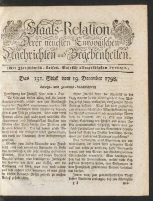 Das 151. Stück vom 19. December 1798 - Das 156. Stück vom 30. December 1798