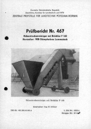 Rübentrockenreiniger mit Bröckler F 160