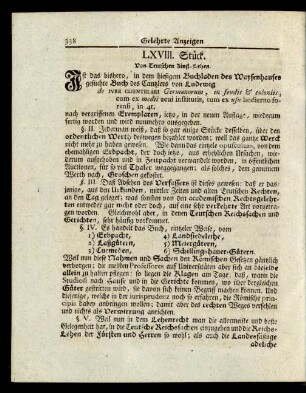 LXVIII. Stück. Von Teutschen Zinß-Lehen.