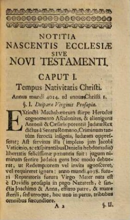 Notitia Historica Novi Testamenti : Undecim Capitibus Comprehensa, Cum brevi interpretatione vocum in Chronologia occurrentium ...