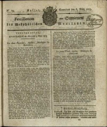 No. 19, Sonnabend den 6. Maerz 1813