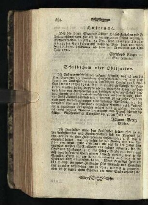 Quittung ... Schuldschein oder Obligation
