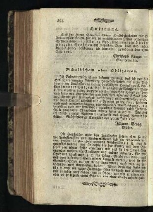 Quittung ... Schuldschein oder Obligation