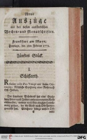 (Fünftes Stück. Freytags, den 1ten Februar 1771 - Achtes Stück. Freytags, den 22ten Februar 1771)