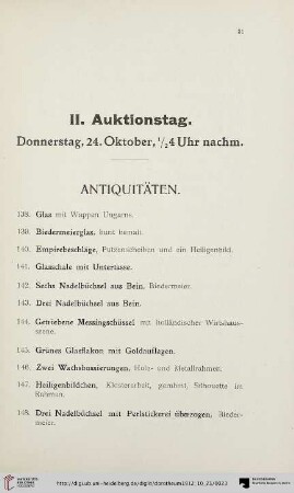 II. Auktionstag: Donnerstag, 24. Oktober (Nr. 138-256)
