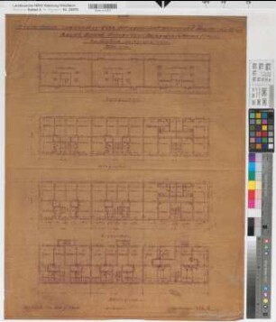Bocholt (Bocholt) Bauvorhaben Zwischenblock Markgrafenstraße Grundrisse 1935 1 : 100 57,5 x 73 Pause Gemeinnützige Wohnstättengesellschaft Münsterland Wohnungsgesellschaft Münsterland
