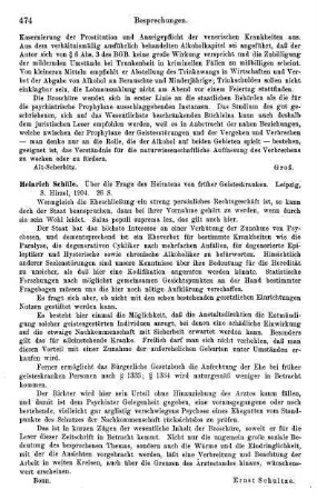 474, Heinrich Schüle, Über die Frage des Heiratens von frühen Geisteskranken, 1904