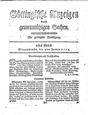 2stes Stück. Sonnabends, den 9ten Januar 1773.
