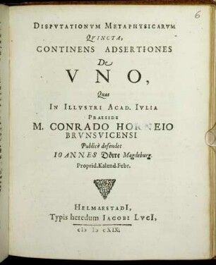 Disputationum Metaphysicarum Quincta, Continens Adsertiones De Uno
