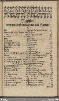 Register der vornehmsten Nahmen und Sachen