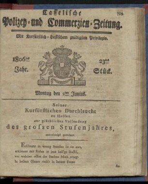 1806tes Jahr. 23tes Stück. Montag den 2ten Junius