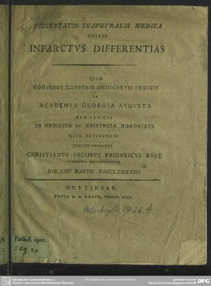 Dissertatio Inauguralis Medica Sistens Infarctus Differentias
