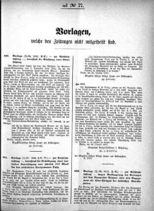 Vorlagen, welche den Zeitungen nicht mitgetheilt sind