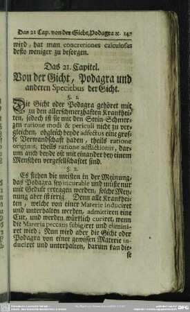 Das 21. Capitel. Von der Gicht, Podagra und anderen Speciebus der Gicht